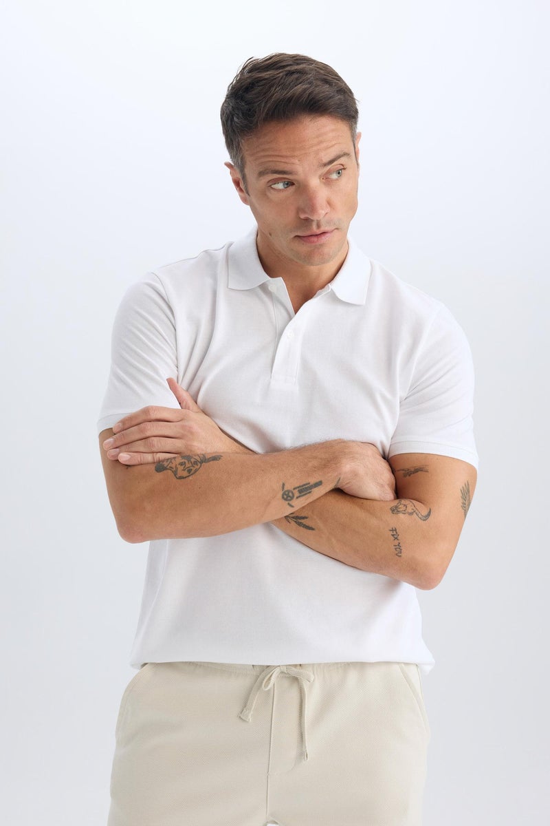 ديفاكتو تيشيرت قطن بولو بيزك سادة قصة عادية بيكيه - Image 5